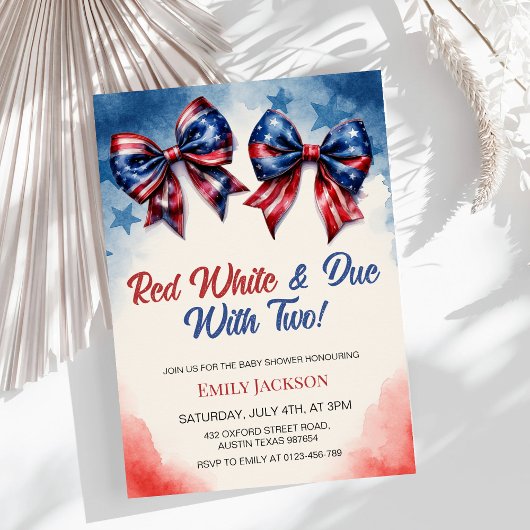 Op 4 juli wordt het Bow Patriotic Twin Baby shower Kaart