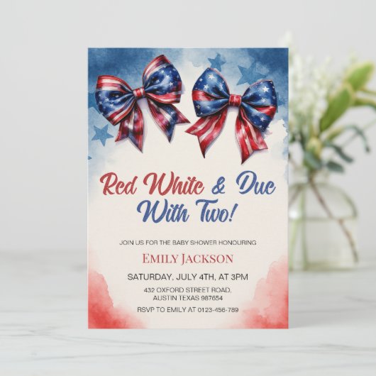 Op 4 juli wordt het Bow Patriotic Twin Baby shower Kaart (Staand voorkant)