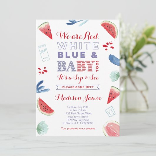 Op 4 juli zien we Kaarten uitnodigen, Red White Bl (Staand voorkant)