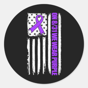 Op 831 dragen we paarse Usa-vlag Drugs Overdosis B Ronde Sticker