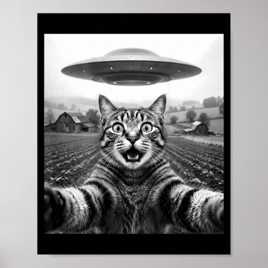 Op Achterste Kat Selfie Alien Ufo Poster (Voorkant)