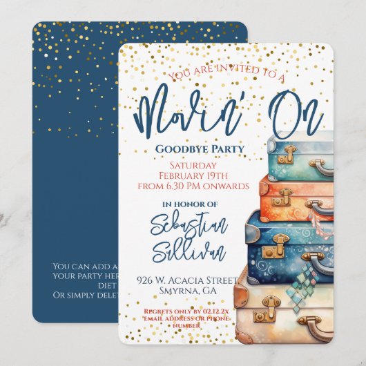 Op afscheid gaan weg feest kaart (Voorkant / Achterkant)