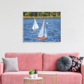 Op afstand bestuurde zeilboten op het water canvas afdruk (Insitu (Woonkamer))