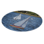 Op afstand bestuurde zeilboten op het water snijplank (Hoek)