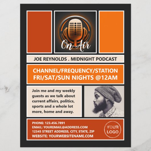 Op Air Podcaster, Retro Podcast Adverteren Flyer (Voorkant)