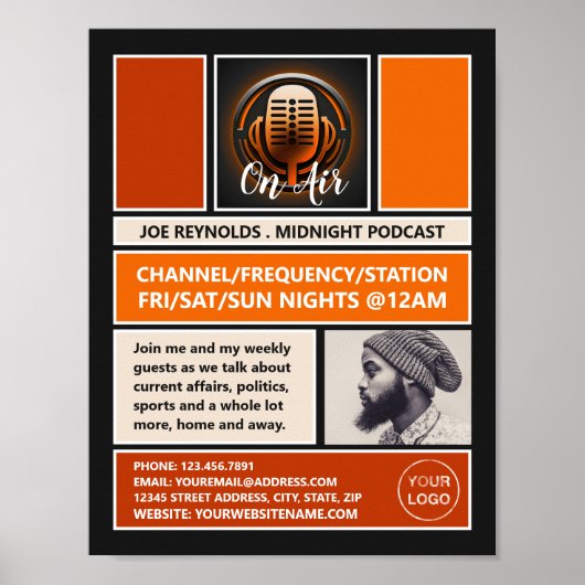 Op Air Podcaster, Retro Podcast Adverteren Poster (Voorkant)