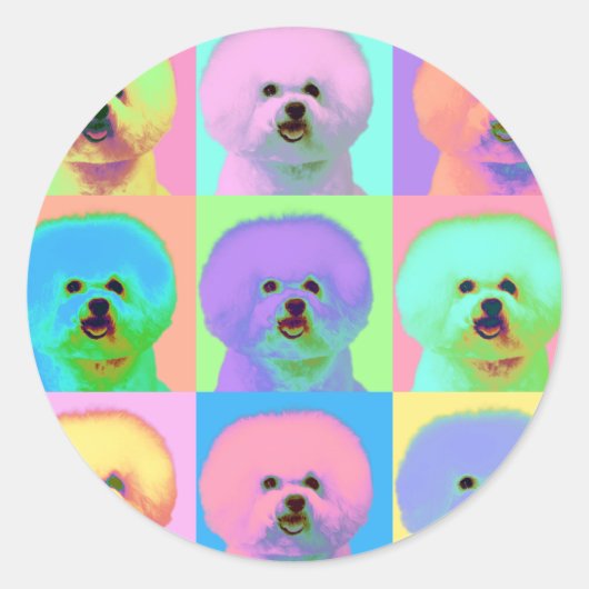 Op Art - Bichon Frise - Cody Ronde Sticker (Voorkant)
