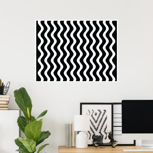 Op Art Black en White Waves Twee Poster (Thuiskantoor)