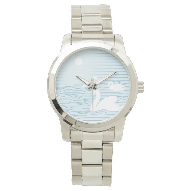OP Art Blue Swan Drift Horloge (Voorkant)