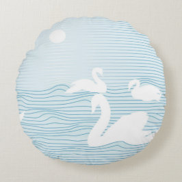 OP Art Blue Swan Drift Mok Rond Kussen