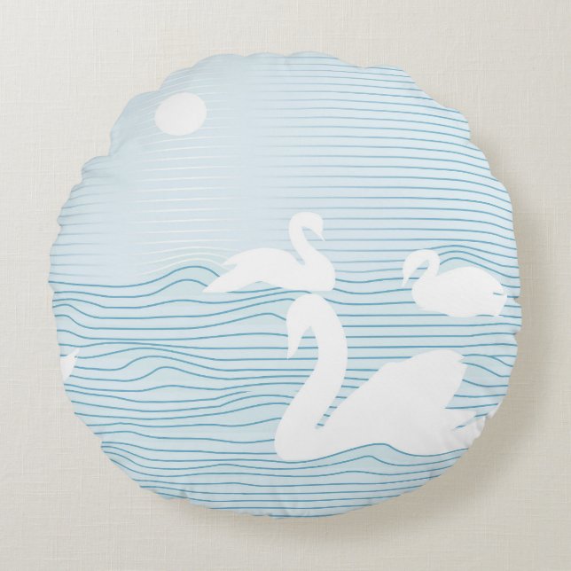 OP Art Blue Swan Drift Mok Rond Kussen (Voorkant)