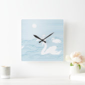 OP Art Blue Swan Drift  Vierkante Klok (Huis)
