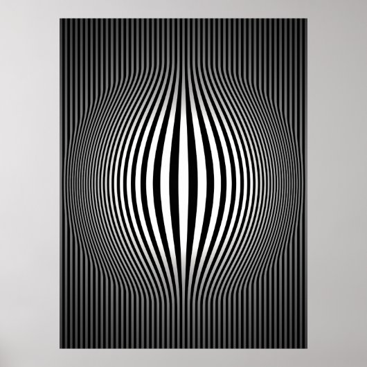 Op Art Bulging Vertical Stripes Black en White 2 Poster (Voorkant)