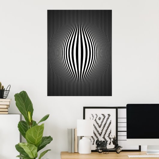 Op Art Bulging Vertical Stripes Black en White 2 Poster (Thuiskantoor)