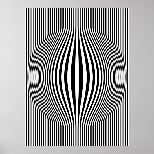 Op Art Bulging Vertical Stripes Black en White Poster (Voorkant)