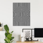 Op Art Bulging Vertical Stripes Black en White Poster (Thuiskantoor)