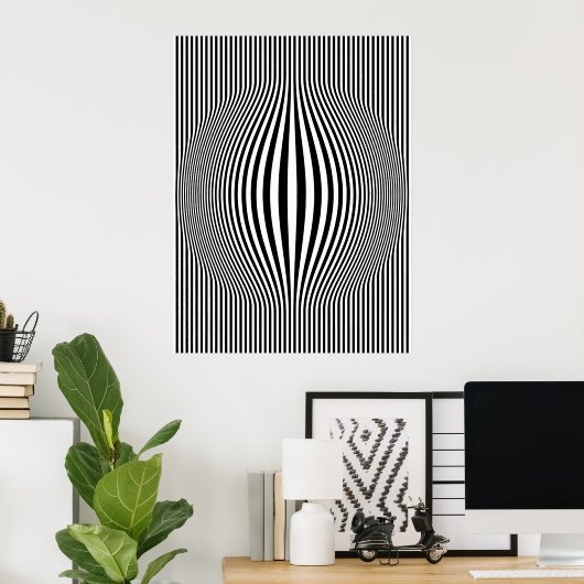 Op Art Bulging Vertical Stripes Black en White Poster (Thuiskantoor)