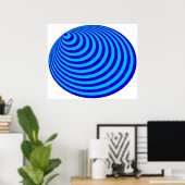 Op Art Bullseye Excentric Blue Bleek Poster (Thuiskantoor)
