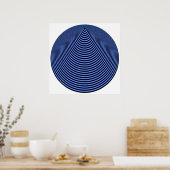 Op Art Concentric Circles Blue boven Black Poster (Keuken)