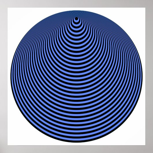 Op Art Concentric Circles Blue boven Black Poster (Voorkant)