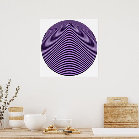 Op Art Concentric Circles Violet Over Black Poster (Keuken)