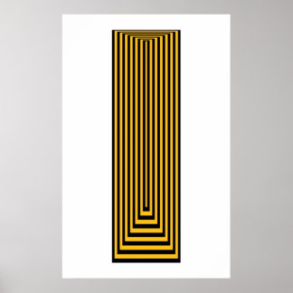 Op Art Concentric Rechthoeken geel over zwart Poster