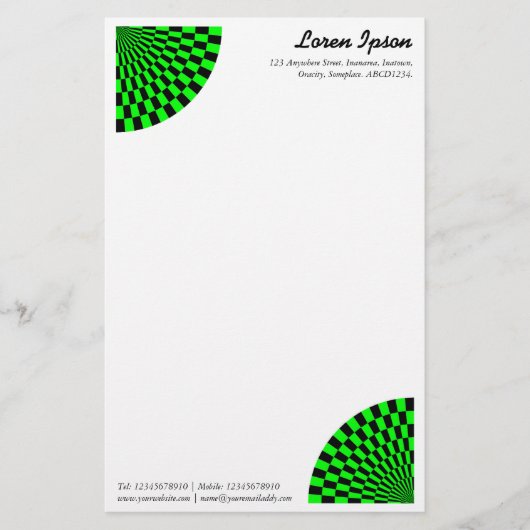 Op Art Fan - Groen en Zwart Briefpapier (Voorkant)