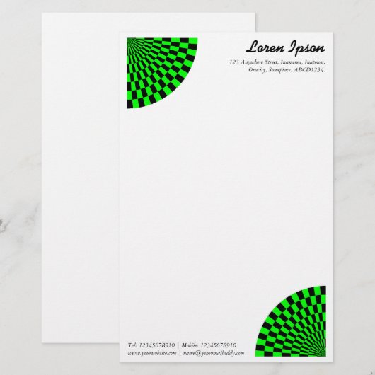 Op Art Fan - Groen en Zwart Briefpapier (Voorkant / Achterkant)