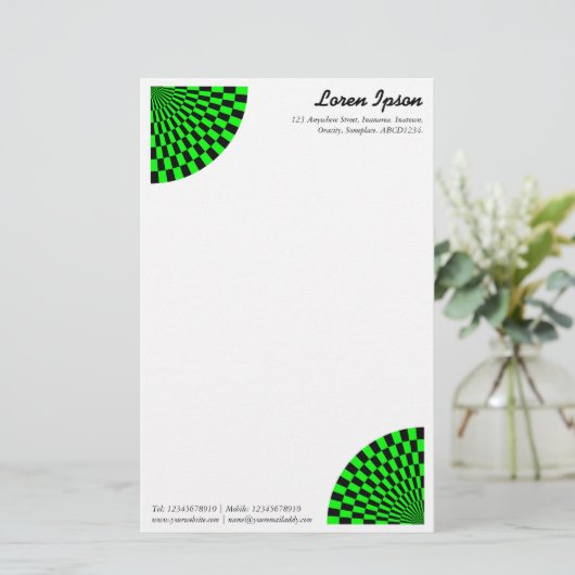Op Art Fan - Groen en Zwart Briefpapier (Staand voorkant)