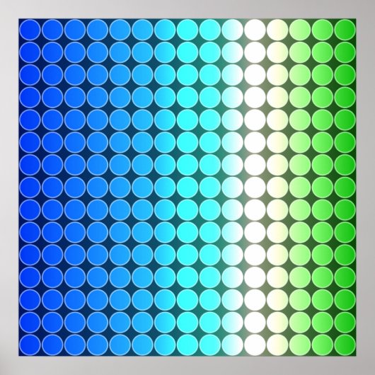 Op Art Gradient Polka Dots Blue Green White Poster (Voorkant)