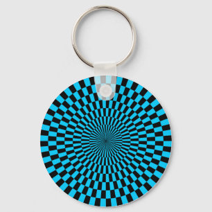Op Art — Sky Blue en Black Sleutelhanger