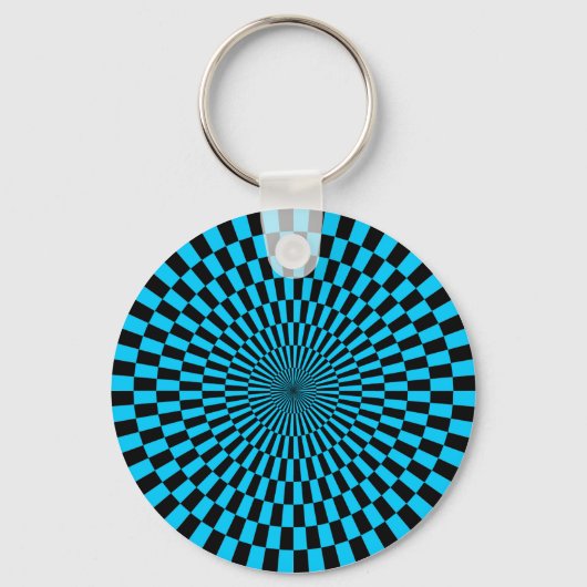 Op Art — Sky Blue en Black Sleutelhanger (Voorkant)