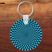 Op Art — Sky Blue en Black Sleutelhanger (Voorkant)