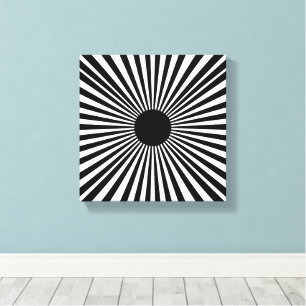 Op Art Sunburst – Zwart-wit Abstract Poster Canvas Afdruk