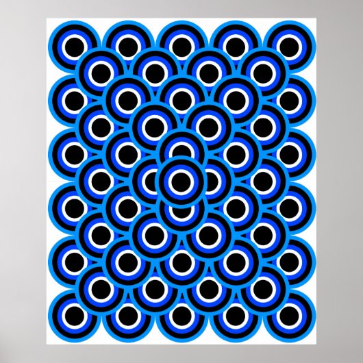 Op Art Thousand Eyes Blue Bleek Blue White Black Poster (Voorkant)