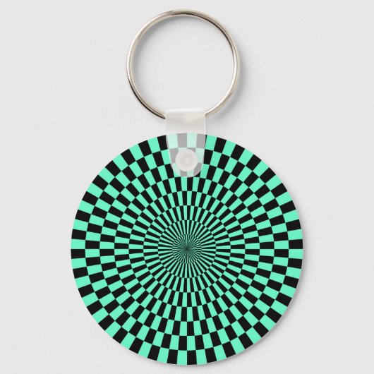 Op Art — Turquoise en Black Sleutelhanger (Voorkant)