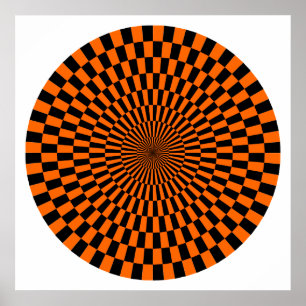 Op Art Wheel - Oranje en zwart Poster
