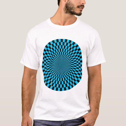 Op Art Wheel - Sky Blue en Black T-shirt (Voorkant)