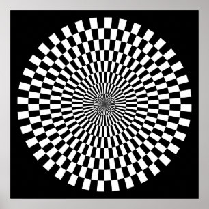 Op Art Wheel - zwart en wit op zwart Poster