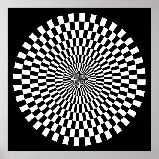 Op Art Wheel - zwart en wit op zwart Poster (Voorkant)