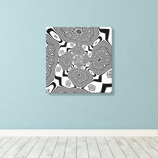 Op art zwart-wit werveling canvas afdruk (Insitu (Houten vloer))