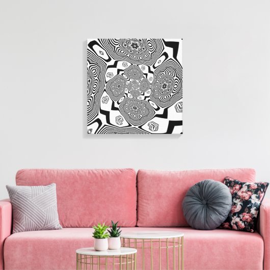 Op art zwart-wit werveling canvas afdruk (Insitu (Woonkamer))