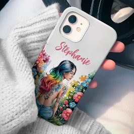 Op Autismebewustzijn Gerichte Vrouw Wilde Bloemen iPhone 15 Case