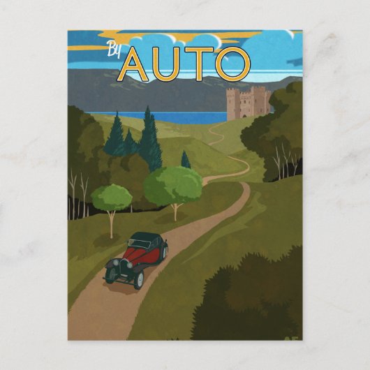 Op auto briefkaart (Voorkant)