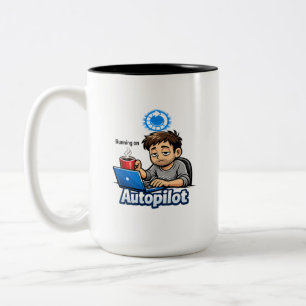 Op Autopilot Grappig Ontwerp – Koffie Liefhebber H Tweekleurige Koffiemok