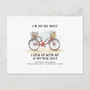 Op beweging met Cat Red Bicycle Moving Address Aankondigingskaart