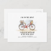 Op beweging met Cat Red Bicycle Moving Address Aankondigingskaart (Voorkant / Achterkant)