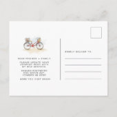 Op beweging met Cat Red Bicycle Moving Address Aankondigingskaart (Achterkant)