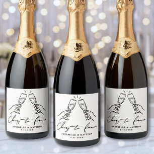 Op Cheers Voor Altijd Eenvoudige Bruiloft Sparkling Wijnetiket