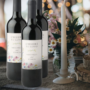 Op Cheers voor Liefde Wilde Bloem Bruiloft Bloemst Wijn Etiket
